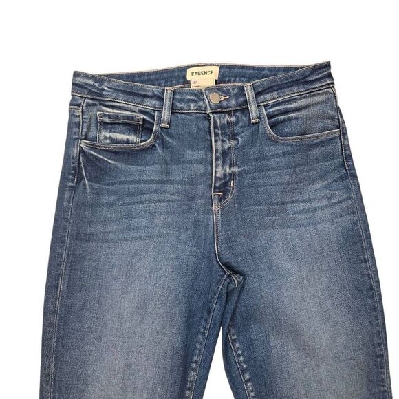 L'agence Jeans Womens 27 Blue Denim Mid Rise Frayed Hem Zip Fly Straight Stretch - Picture 2 of 6